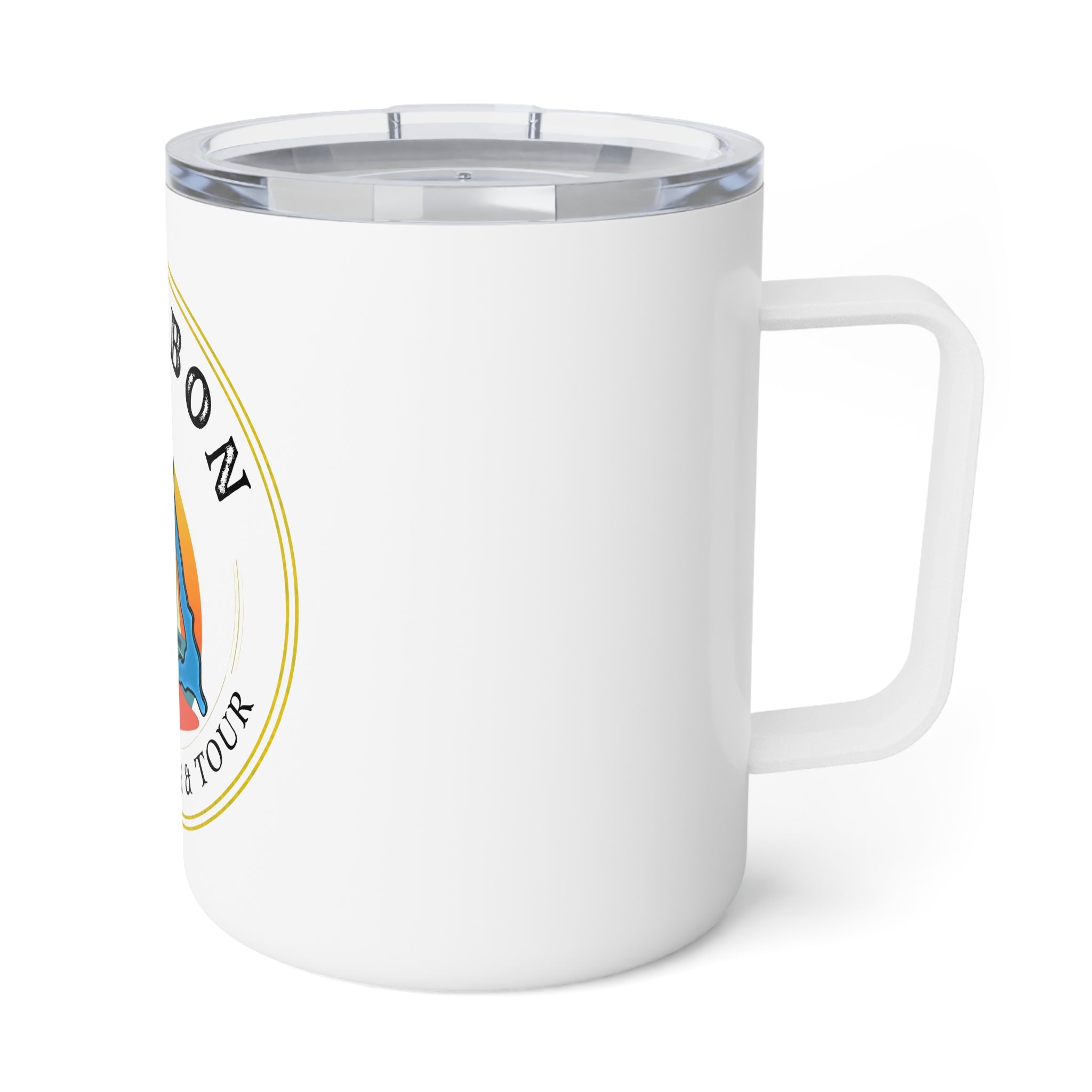 Bourbon Adventure & Tour 10oz Insulated Coffee Mug — Tropical Sunset Travel Tumbler