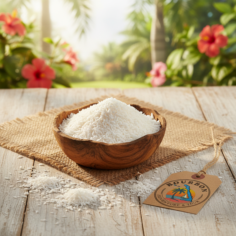 Dried and shredded coconut from Bourbon Plantation Cat Island Bahamas